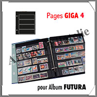 Pages FUTURA Plastique Noir - GIGA 4 - 4 Bandes : 62x230 mm - Paquet de 5 Pages (1794)