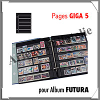 Pages FUTURA Plastique Noir - GIGA 5 - 5 Bandes : 49x230 mm - Paquet de 5 Pages (1799)